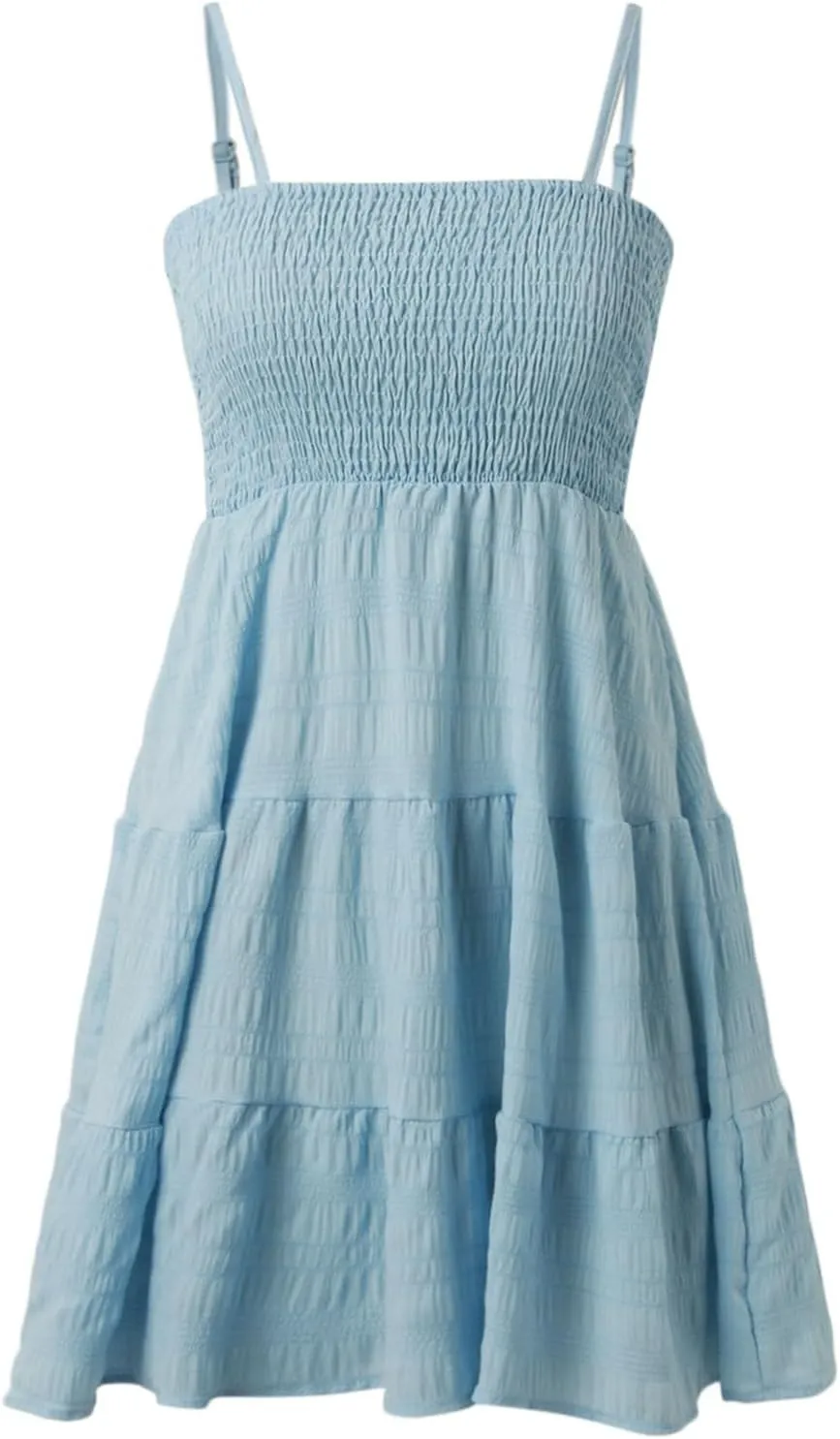 Women's Sundress Smock Cami Mini Dress Sleeveless Swing A Line Short Dresses Ruffle Casual Cute Summer Dresses