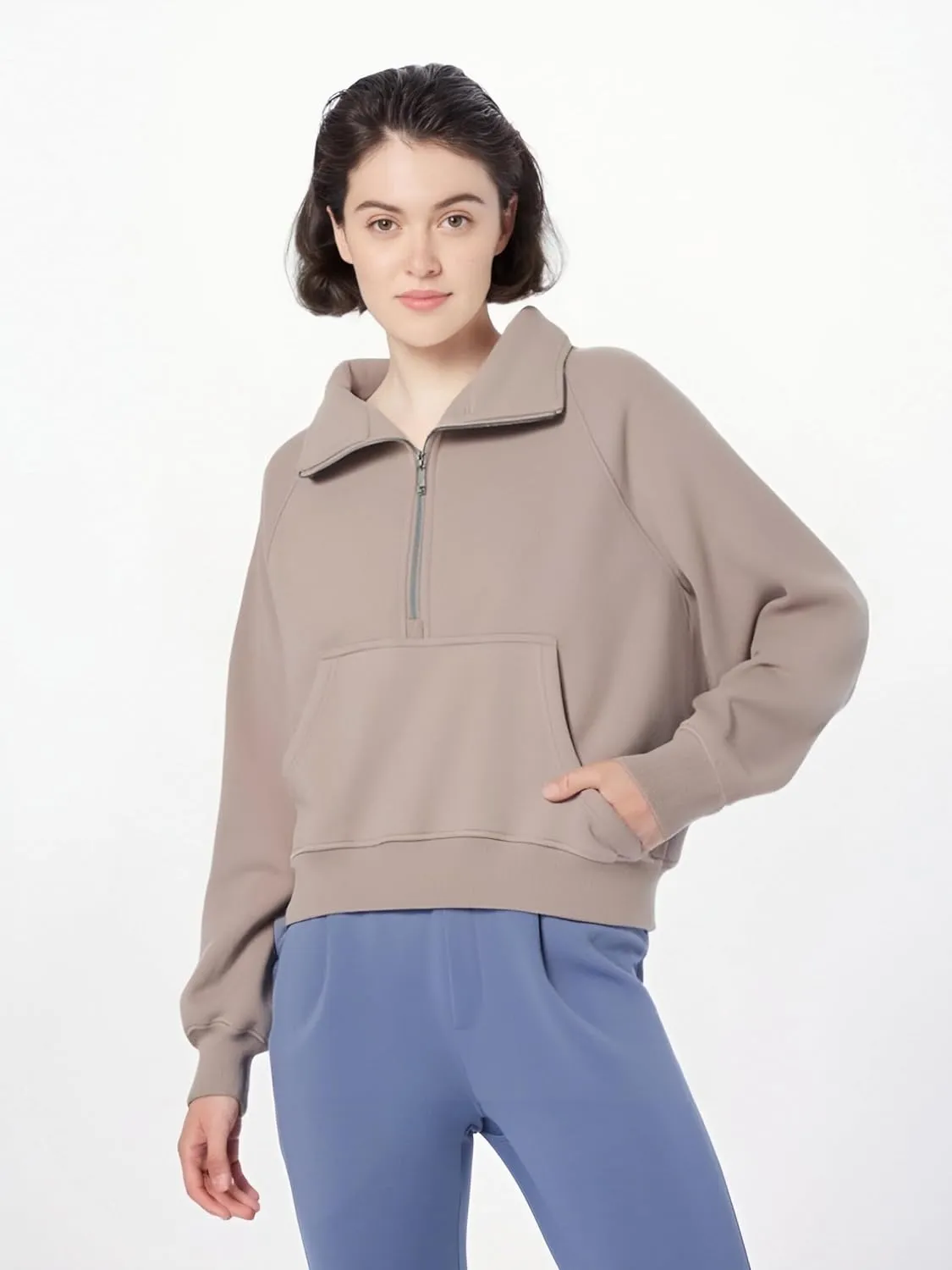 Womens Sweatshirts Half Zip Pullover Fleece Fall outfits Clothes Oversized Hoodies Sweaters