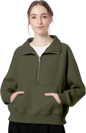 Womens Sweatshirts Half Zip Pullover Fleece Fall outfits Clothes Oversized Hoodies Sweaters