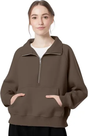 Womens Sweatshirts Half Zip Pullover Fleece Fall outfits Clothes Oversized Hoodies Sweaters