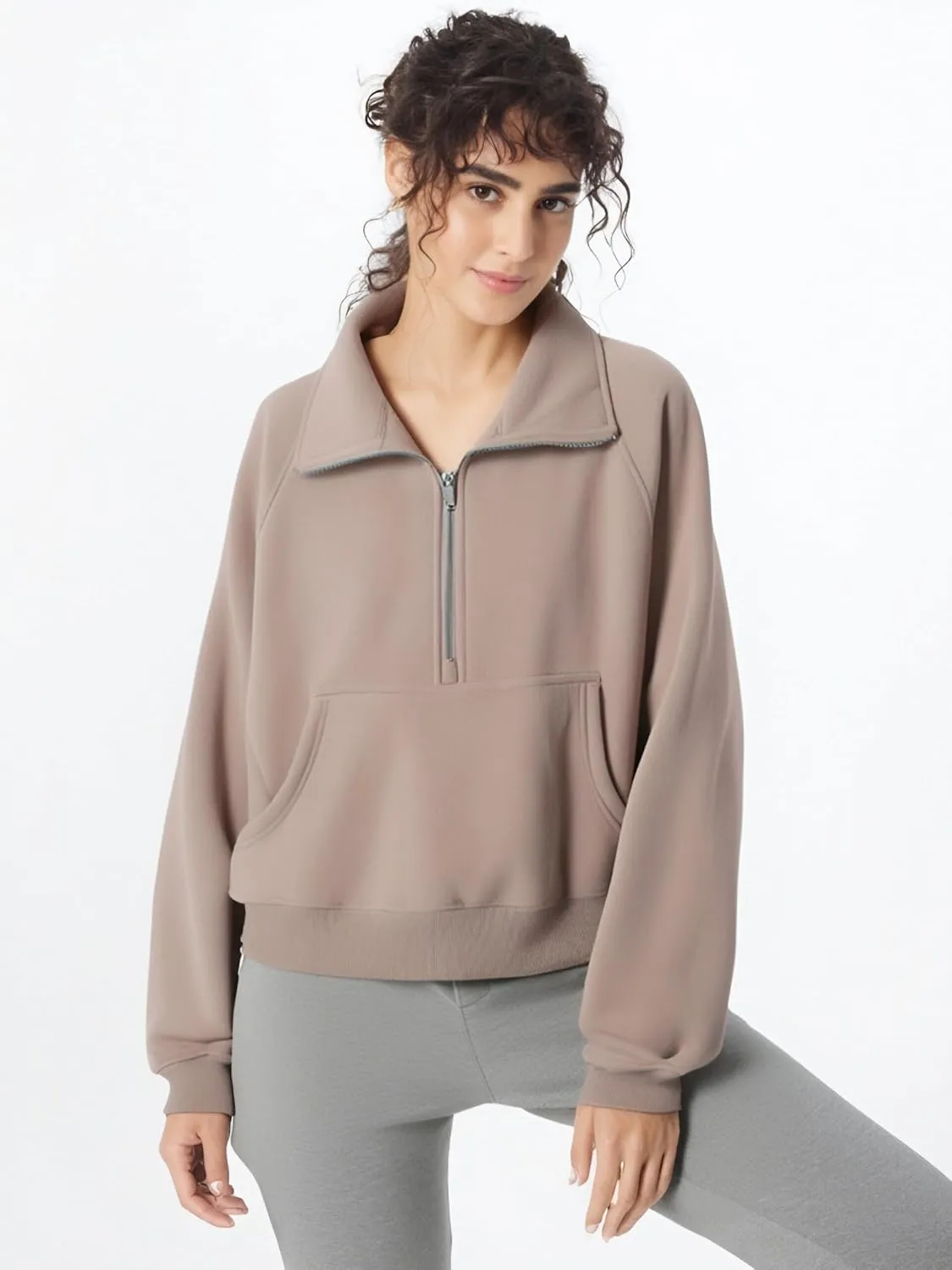 Womens Sweatshirts Half Zip Pullover Fleece Fall outfits Clothes Oversized Hoodies Sweaters