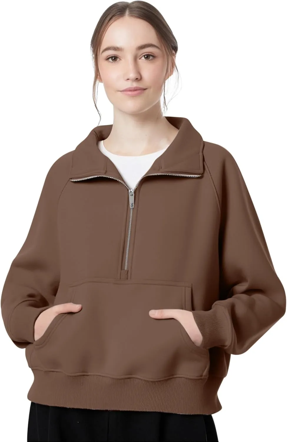 Womens Sweatshirts Half Zip Pullover Fleece Fall outfits Clothes Oversized Hoodies Sweaters