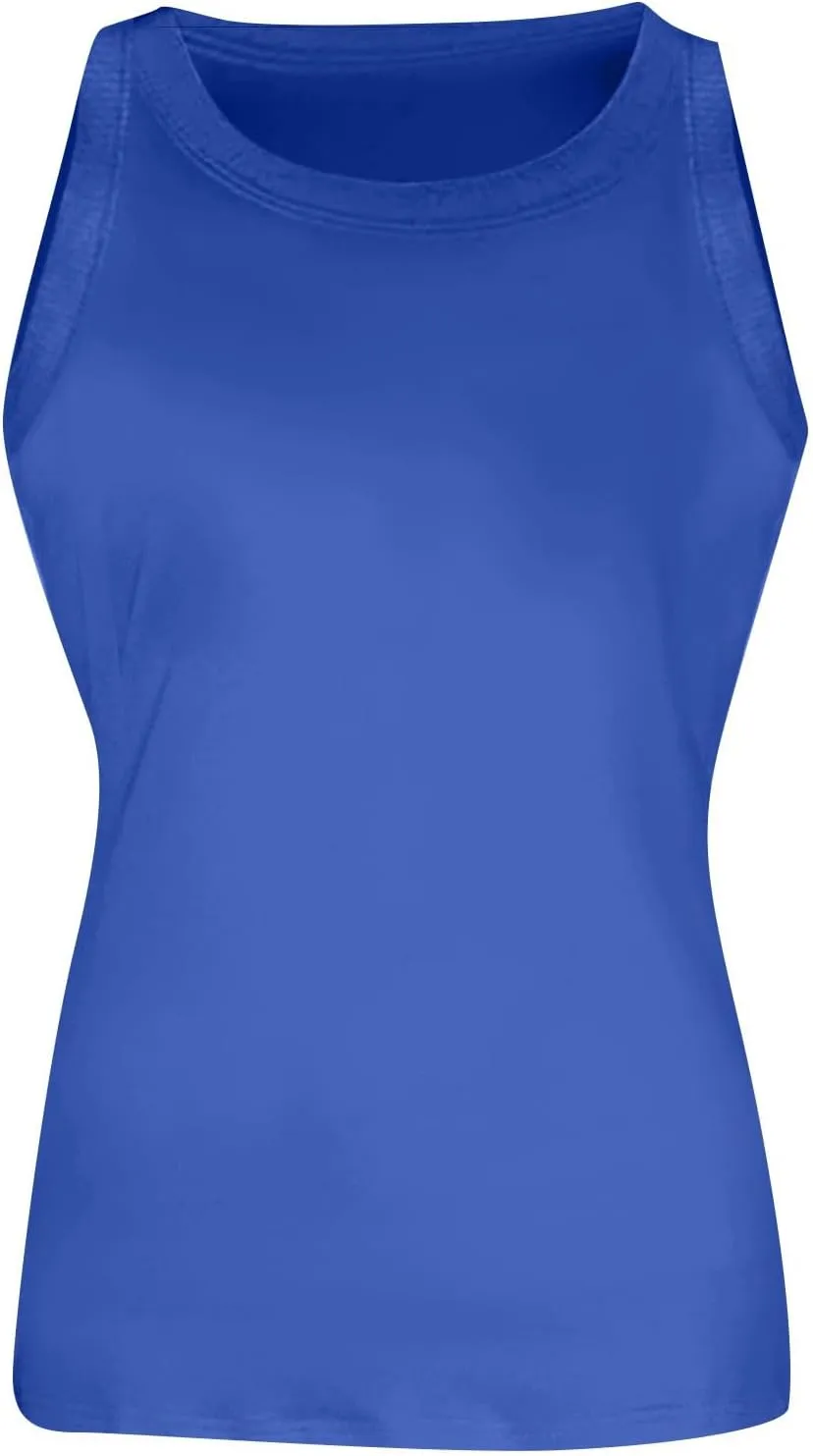 Womens Tank Tops Summer Cotton Workout High Neck Sleeveless Tops Casual Ribbed Slimming Racerback Tank Tops Undershirts
