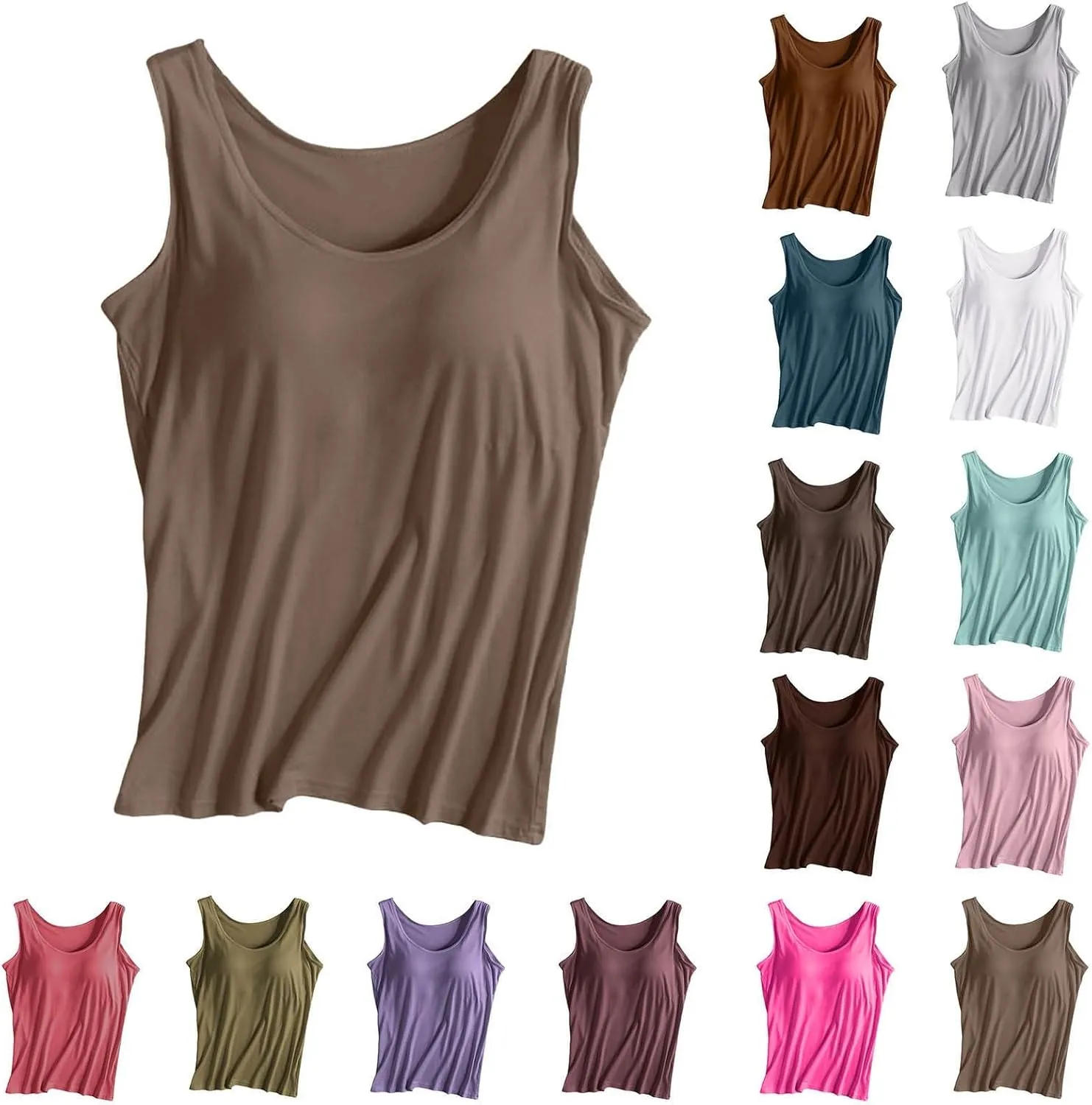 Womens Tank Tops with Built in Bra Basic Workout Camisole Top 2025 Scoop Neck Sleeveless Padded Undershirts