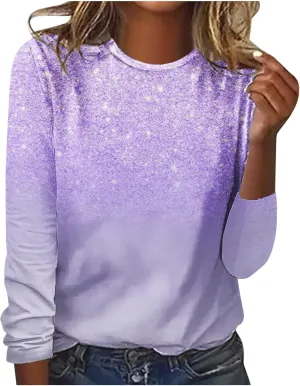 Womens Tees Casual Dressy Long Sleeve Sparkly Sequin Pullover Top Fashion Summer and Spring Shirt Trendy Clothes 2023
