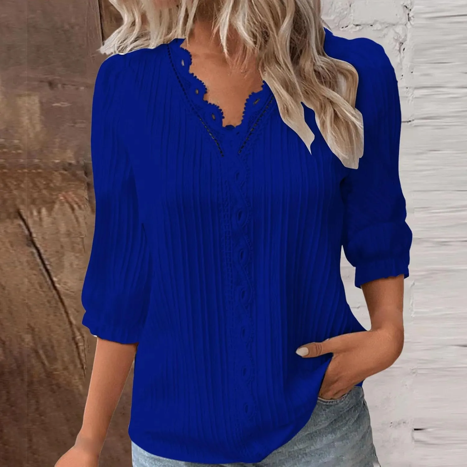 Womens Tops 2025 Trendy Lace Hollow Short Sleeve Shirt Casual Dressy Blouse Solid V Neck Summer Going Out T Shirts