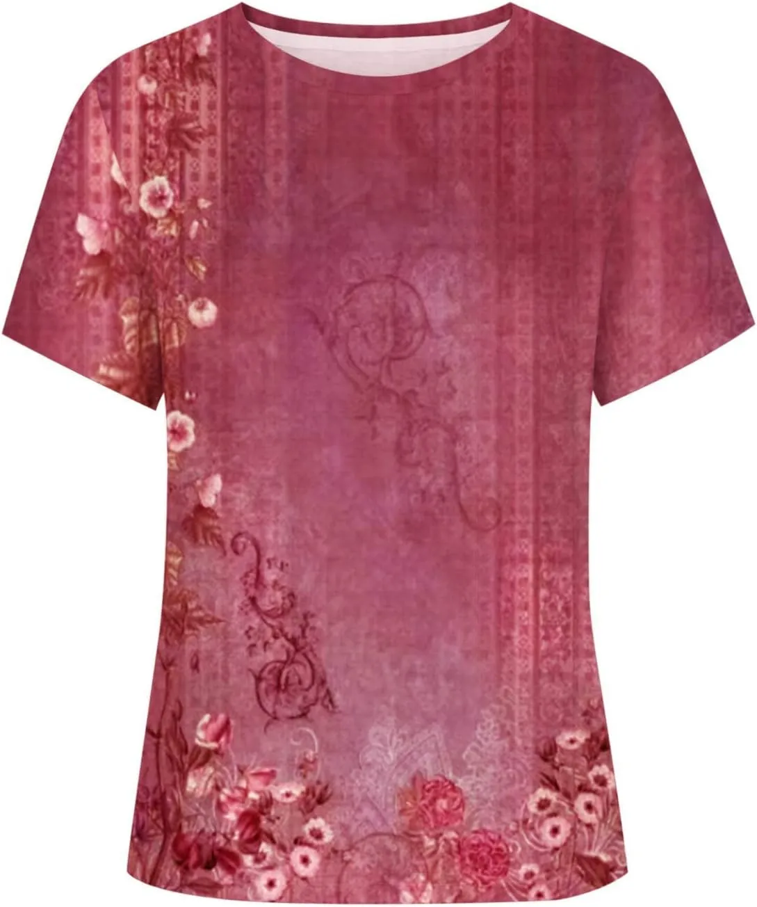 Womens Tops Trendy Summer Casual Retro Flower Printed Top Short Sleeve Crewneck Tees Loose Lightweight T Shirt Blouse