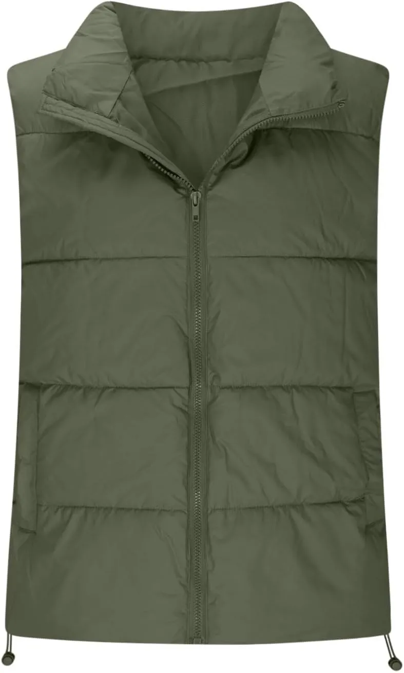 Womens Vest Sleeveless Stand Collar Down Jackets Warm Quilted Vest Winter Puffer Coat Zip Up Outwear with Pockets