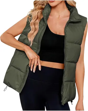 Womens Vest Sleeveless Stand Collar Down Jackets Warm Quilted Vest Winter Puffer Coat Zip Up Outwear with Pockets