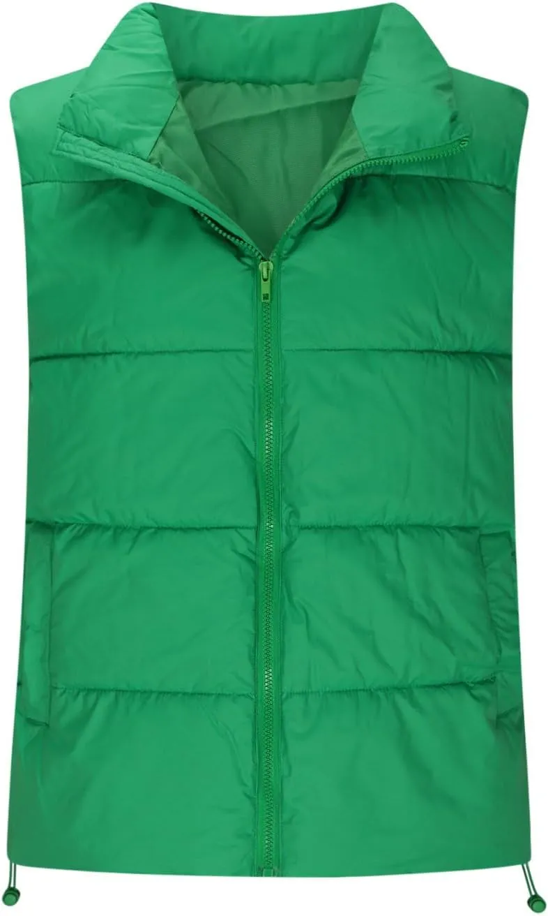 Womens Vest Sleeveless Stand Collar Down Jackets Warm Quilted Vest Winter Puffer Coat Zip Up Outwear with Pockets