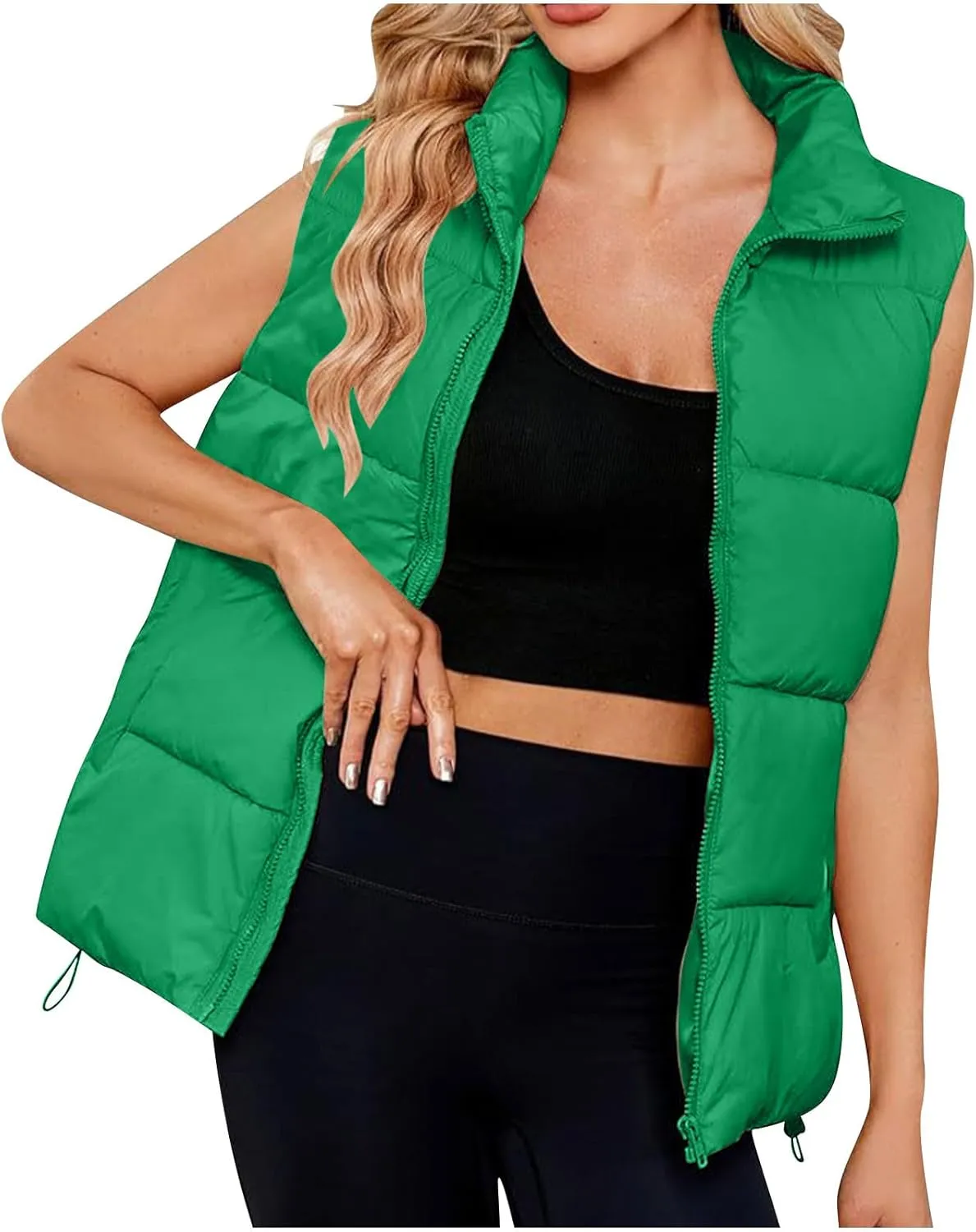 Womens Vest Sleeveless Stand Collar Down Jackets Warm Quilted Vest Winter Puffer Coat Zip Up Outwear with Pockets