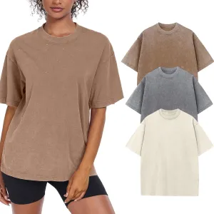 Womens Washed Vintage Oversized T-Shirt Casual Baggy Streetwear Boyfriend Tee Workout Short Sleeve Cotton Tops