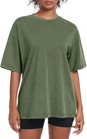 Womens Washed Vintage Oversized T-Shirt Casual Baggy Streetwear Boyfriend Tee Workout Short Sleeve Cotton Tops