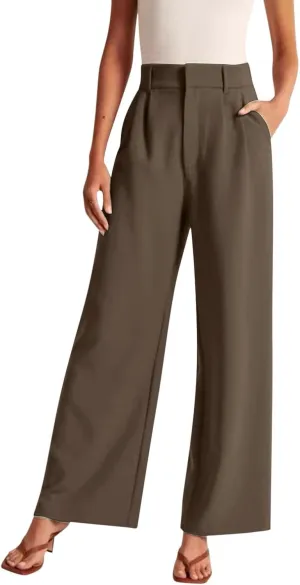 Womens Wide Leg Pants for Work Business Casual High Waisted Dress Pants Plus Size Trendy Elegant Flowy Trousers Office