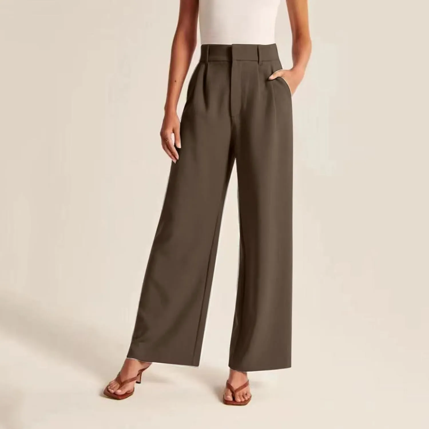 Womens Wide Leg Pants for Work Business Casual High Waisted Dress Pants Plus Size Trendy Elegant Flowy Trousers Office