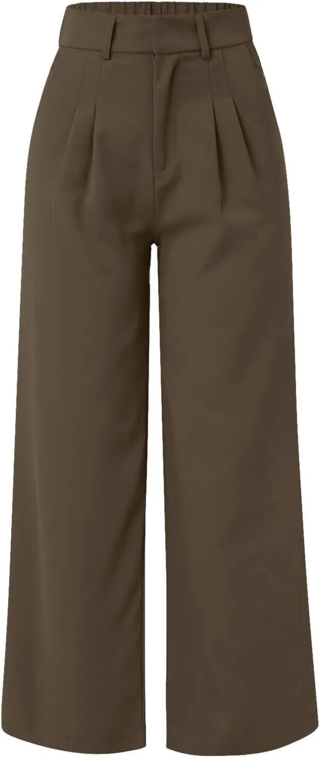 Womens Wide Leg Pants for Work Business Casual High Waisted Dress Pants Plus Size Trendy Elegant Flowy Trousers Office