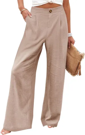 Women's Wide Leg Work Pants High Elastic Waist Casual Lounge Pant Linen Palazzo Trousers Trousers with Zipper Pockets
