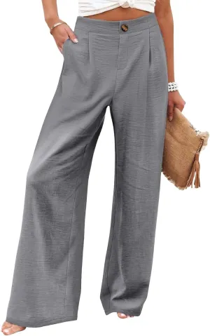 Women's Wide Leg Work Pants High Elastic Waist Casual Lounge Pant Linen Palazzo Trousers Trousers with Zipper Pockets