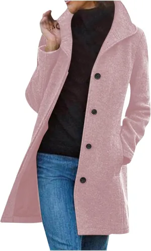 Women's Winter Wool Mid-Long Coat Lapel Single-Breasted Trench Coat Outwear Ladies Elegant Thicken Jacket Overcoats