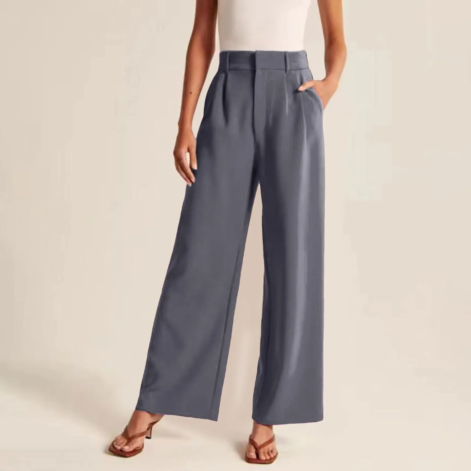 Womens Work Pants Plus Size Wide Leg Dress Pants Business Pants High Waist Chino Pants Straight Pants Comfy Trousers