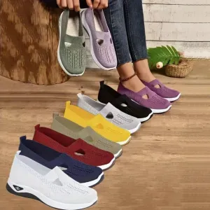 Women's Woven Orthopedic Breathable Running Shoes Soft Lightweight Go Walking Slip on Foam Tennis Shoes Hands Free Non Slip Sneakers Arch Support for Gym Sports Workout Work Shopping Travel