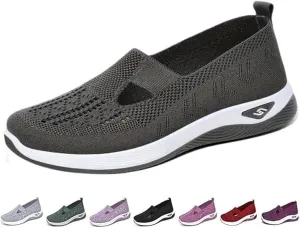 Women's Woven Orthopedic Shoes Breathable Soft Soled Go Walking Slip on Diabetic Foam Shoe Arch Support Hands Free Anti-Slip Sneakers