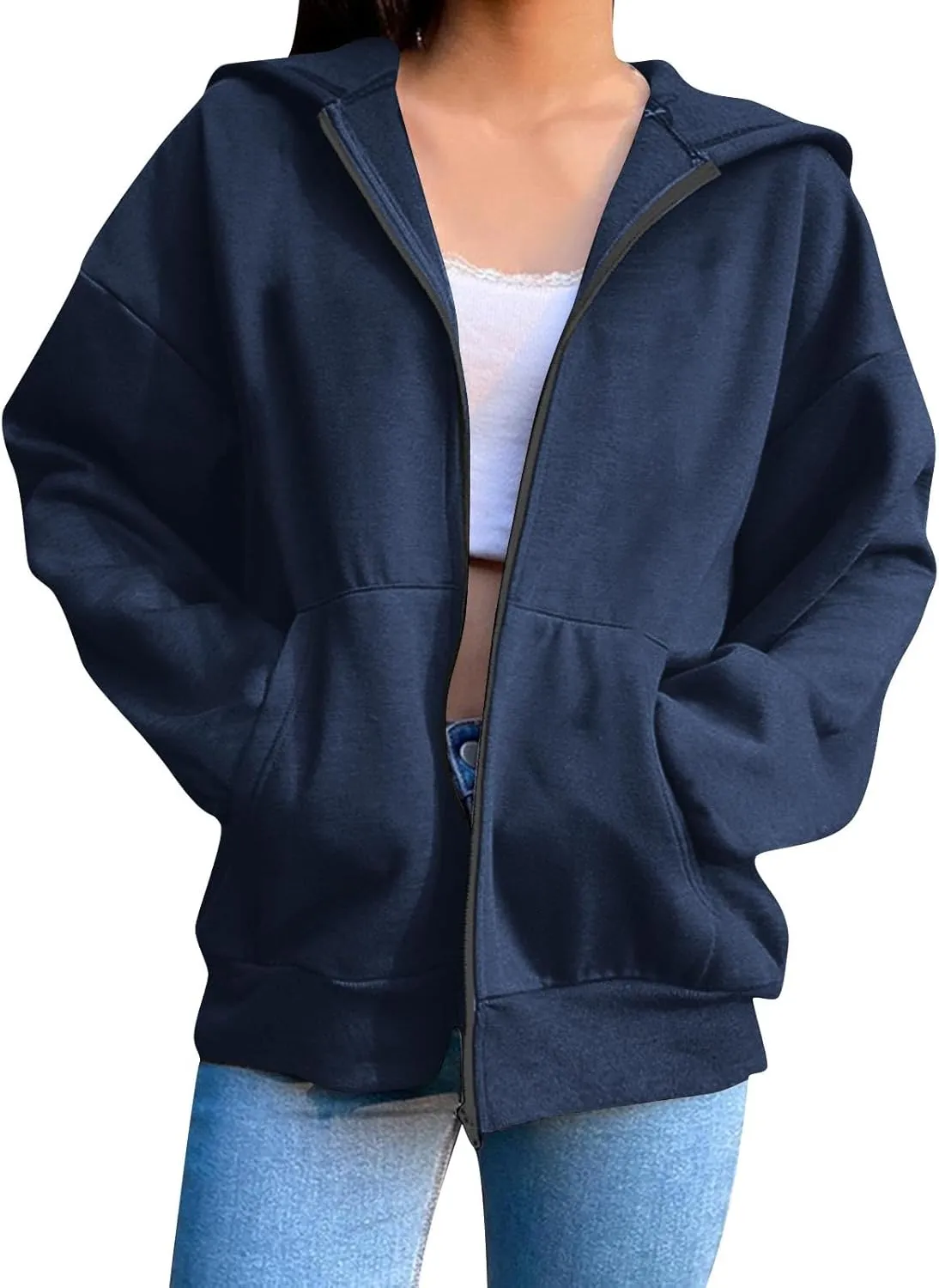 Womens Zipper Oversized Hoodies Winter Casual Sweatshirts Trendy Long Sleeve Fall Outfits with Pocket 2025 Clothes