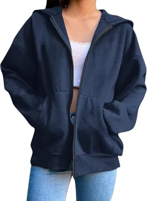 Womens Zipper Oversized Hoodies Winter Casual Sweatshirts Trendy Long Sleeve Fall Outfits with Pocket 2025 Clothes