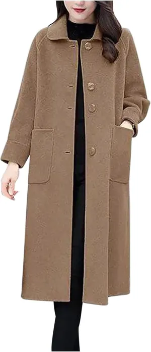 Wool Coats for Women Peacoat Single Breasted Trench Coats Casual Business Office Elegant Overcoat Open Front Cardigan