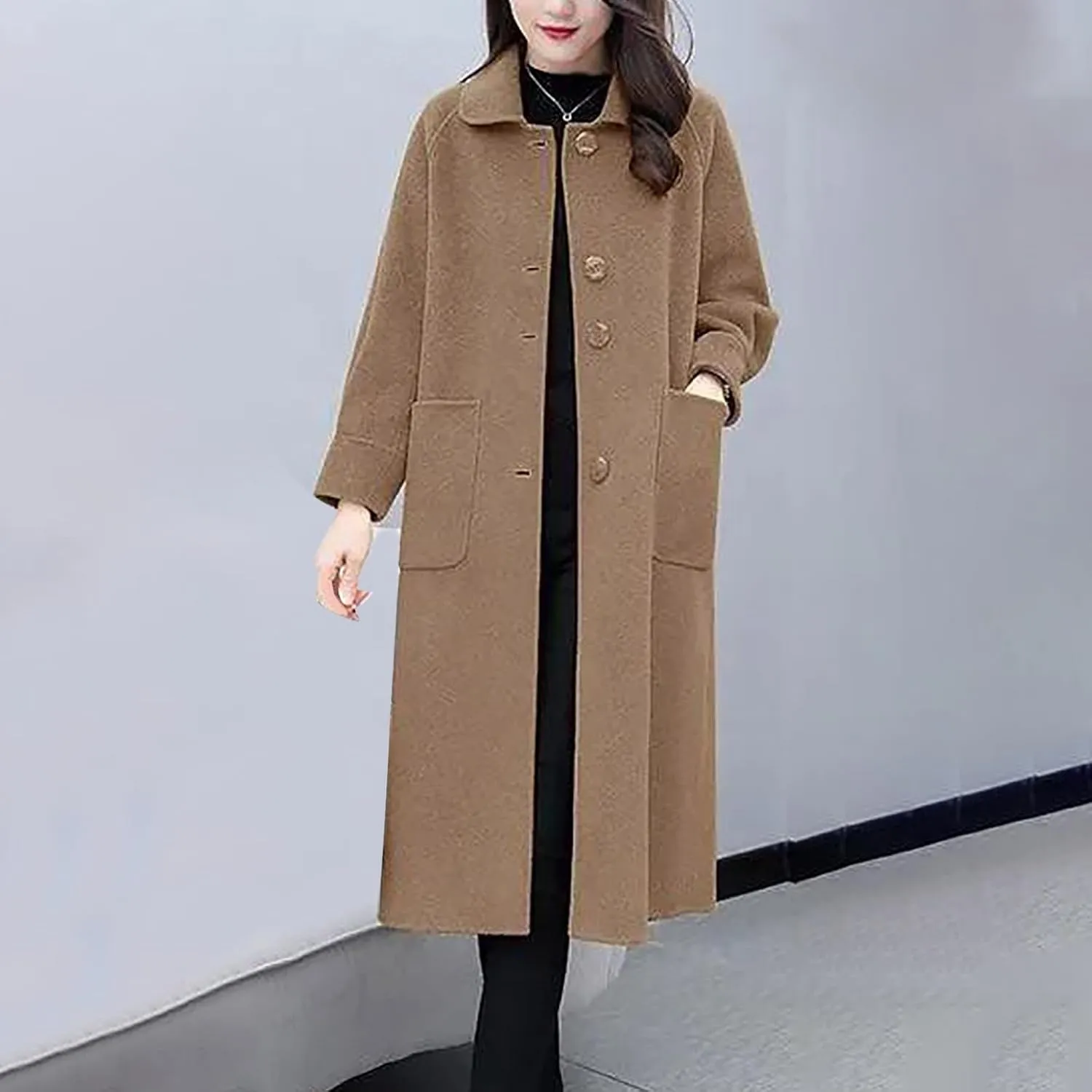Wool Coats for Women Peacoat Single Breasted Trench Coats Casual Business Office Elegant Overcoat Open Front Cardigan