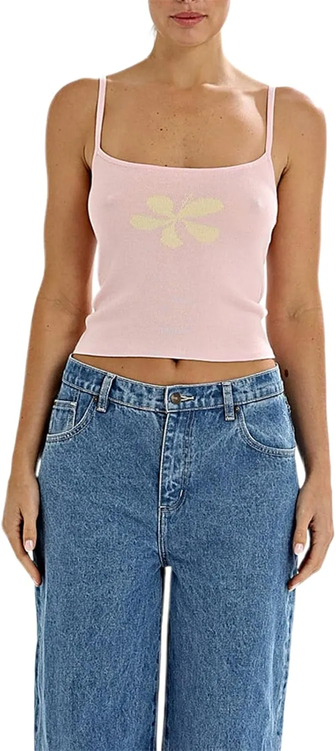 Y2k Tank Top Floral Spaghetti Strap Camisoles Women Sleeveless Flower Cami Top Summer Going Out Slim Fit Vest