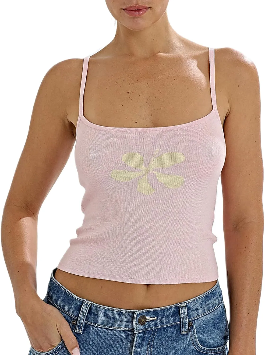 Y2k Tank Top Floral Spaghetti Strap Camisoles Women Sleeveless Flower Cami Top Summer Going Out Slim Fit Vest