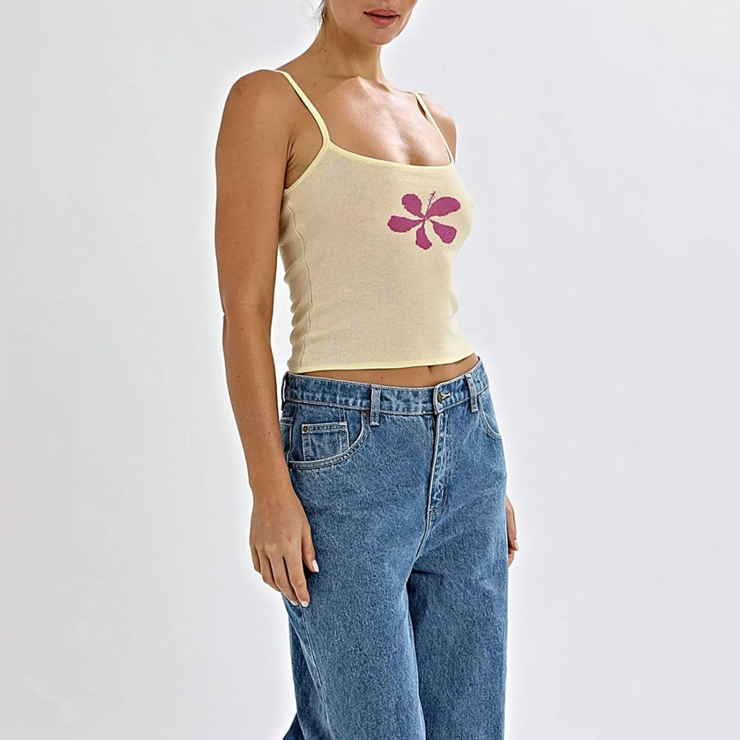 Y2k Tank Top Floral Spaghetti Strap Camisoles Women Sleeveless Flower Cami Top Summer Going Out Slim Fit Vest
