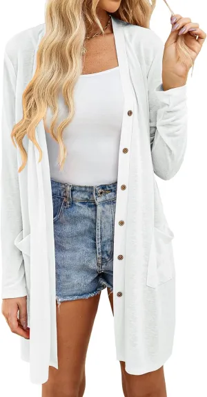 Yekaty Lightweight Cardigans for Women Summer Long Sleeve Open Front Sweaters Button Down Outwear
