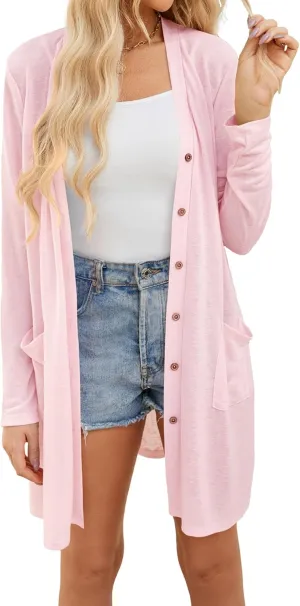 Yekaty Lightweight Cardigans for Women Summer Long Sleeve Open Front Sweaters Button Down Outwear
