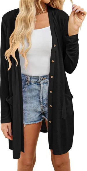 Yekaty Lightweight Cardigans for Women Summer Long Sleeve Open Front Sweaters Button Down Outwear
