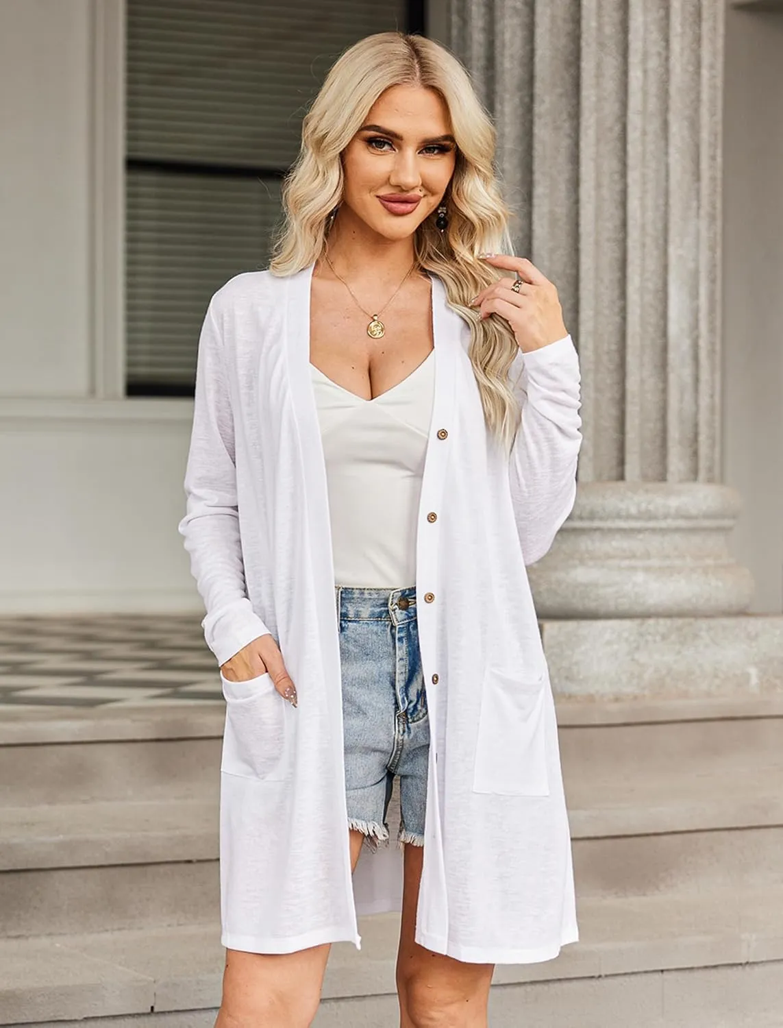 Yekaty Lightweight Cardigans for Women Summer Long Sleeve Open Front Sweaters Button Down Outwear