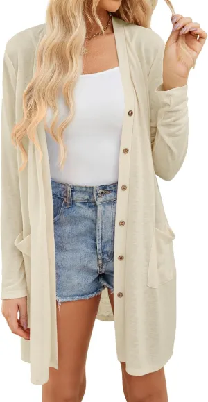 Yekaty Lightweight Cardigans for Women Summer Long Sleeve Open Front Sweaters Button Down Outwear