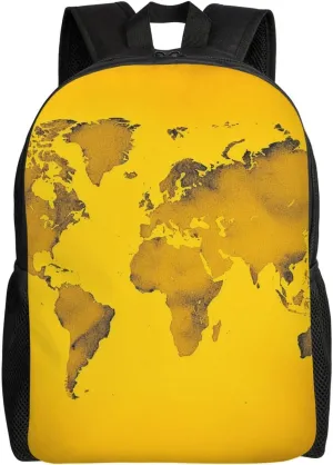 Yellow world map Travel Backpack for Men & Women 15.6 inch Laptop Backpack Waterproof Work Back Pack