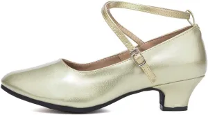YKXLM Leather Low Heel Closed Toe Latin Dance Shoes Ankle Strap Ballroom Dance Shoes Character Party Prom Dancing Pump,DYPUHRD