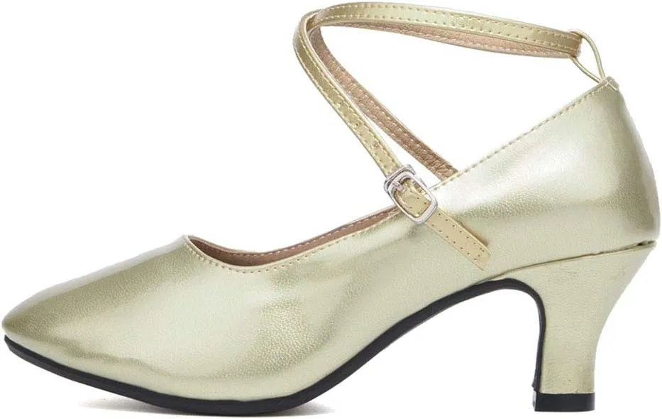 YKXLM Leather Low Heel Closed Toe Latin Dance Shoes Ankle Strap Ballroom Dance Shoes Character Party Prom Dancing Pump,DYPUHRD
