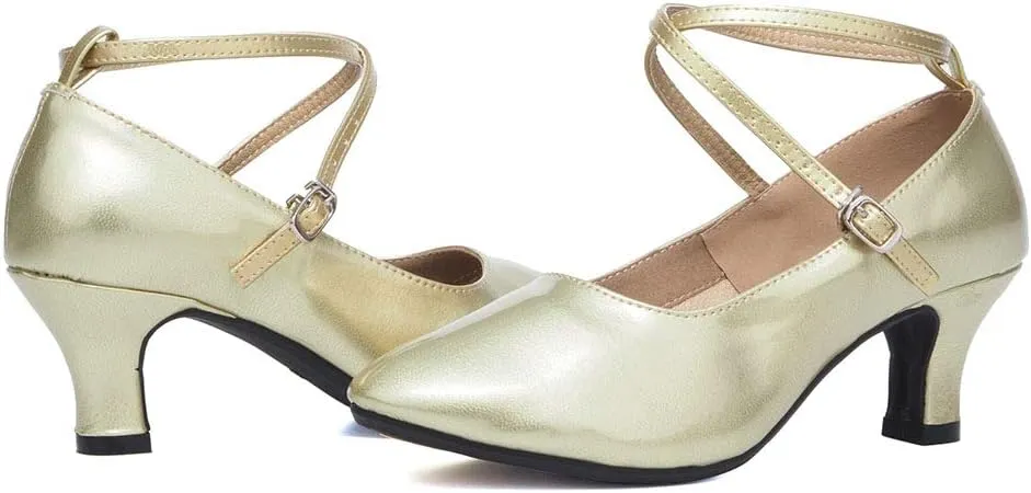 YKXLM Leather Low Heel Closed Toe Latin Dance Shoes Ankle Strap Ballroom Dance Shoes Character Party Prom Dancing Pump,DYPUHRD