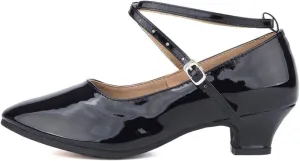 YKXLM Leather Low Heel Closed Toe Latin Dance Shoes Ankle Strap Ballroom Dance Shoes Character Party Prom Dancing Pump,DYPUHRD