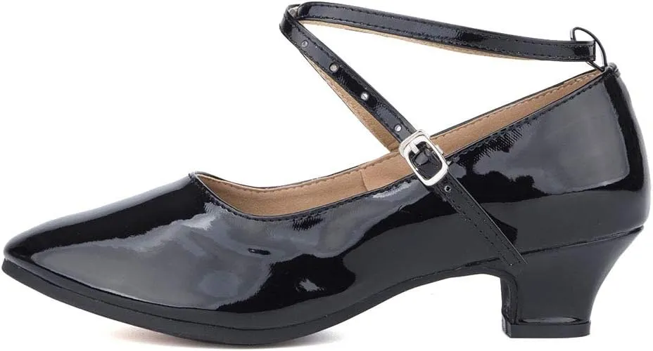 YKXLM Leather Low Heel Closed Toe Latin Dance Shoes Ankle Strap Ballroom Dance Shoes Character Party Prom Dancing Pump,DYPUHRD