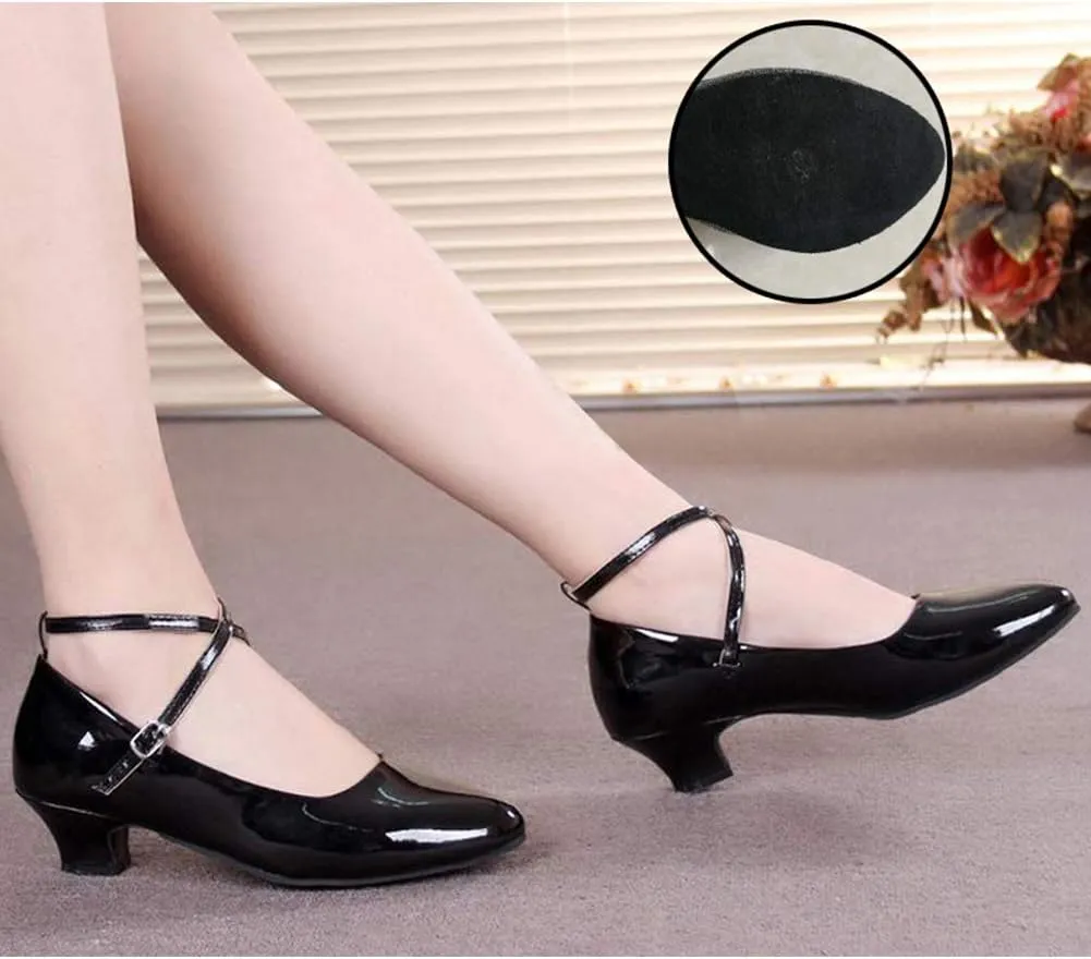 YKXLM Leather Low Heel Closed Toe Latin Dance Shoes Ankle Strap Ballroom Dance Shoes Character Party Prom Dancing Pump,DYPUHRD
