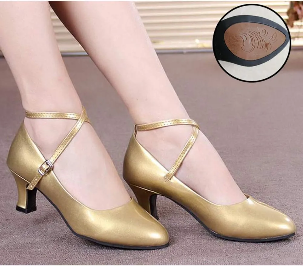 YKXLM Leather Low Heel Closed Toe Latin Dance Shoes Ankle Strap Ballroom Dance Shoes Character Party Prom Dancing Pump,DYPUHRD