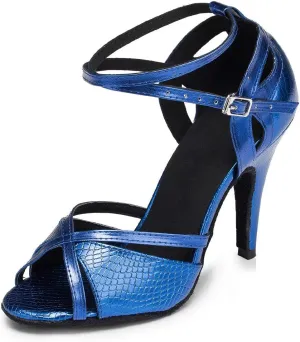 YKXLM Women Ballroom Dance Shoes Latin Salsa Performance Dance Shoes,035-8.5 Nail Heel,Blue,9US