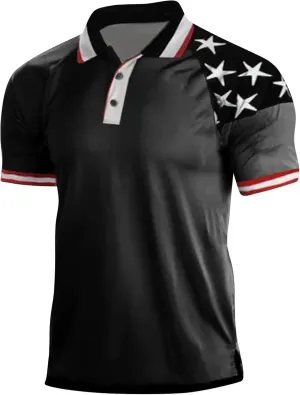Ymosrh Mens 4th of July Polo Shirts Short Sleeve Tactical Shirts Casual Golf Shirts for Men, M-4XL