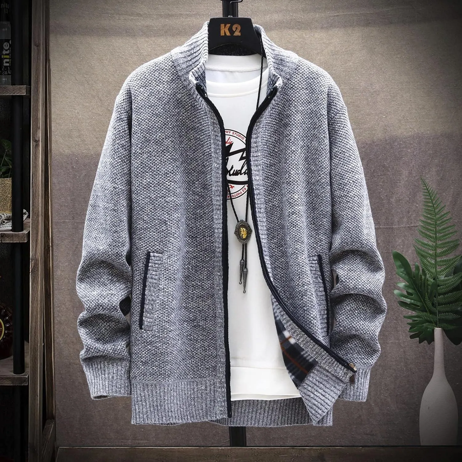 Ymosrh Mens Coats and Jackets Stylish Autumn Winter Men's Fashion Loose Cardigan Warm Lapel Hooded Jacket Sweater