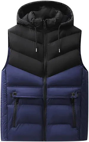 Ymosrh Men's Down Vest Lightweight Winter Vest Thicken Sleeveless Jacket With Hood Coats Puffer Vests Outerwear, L-6XL